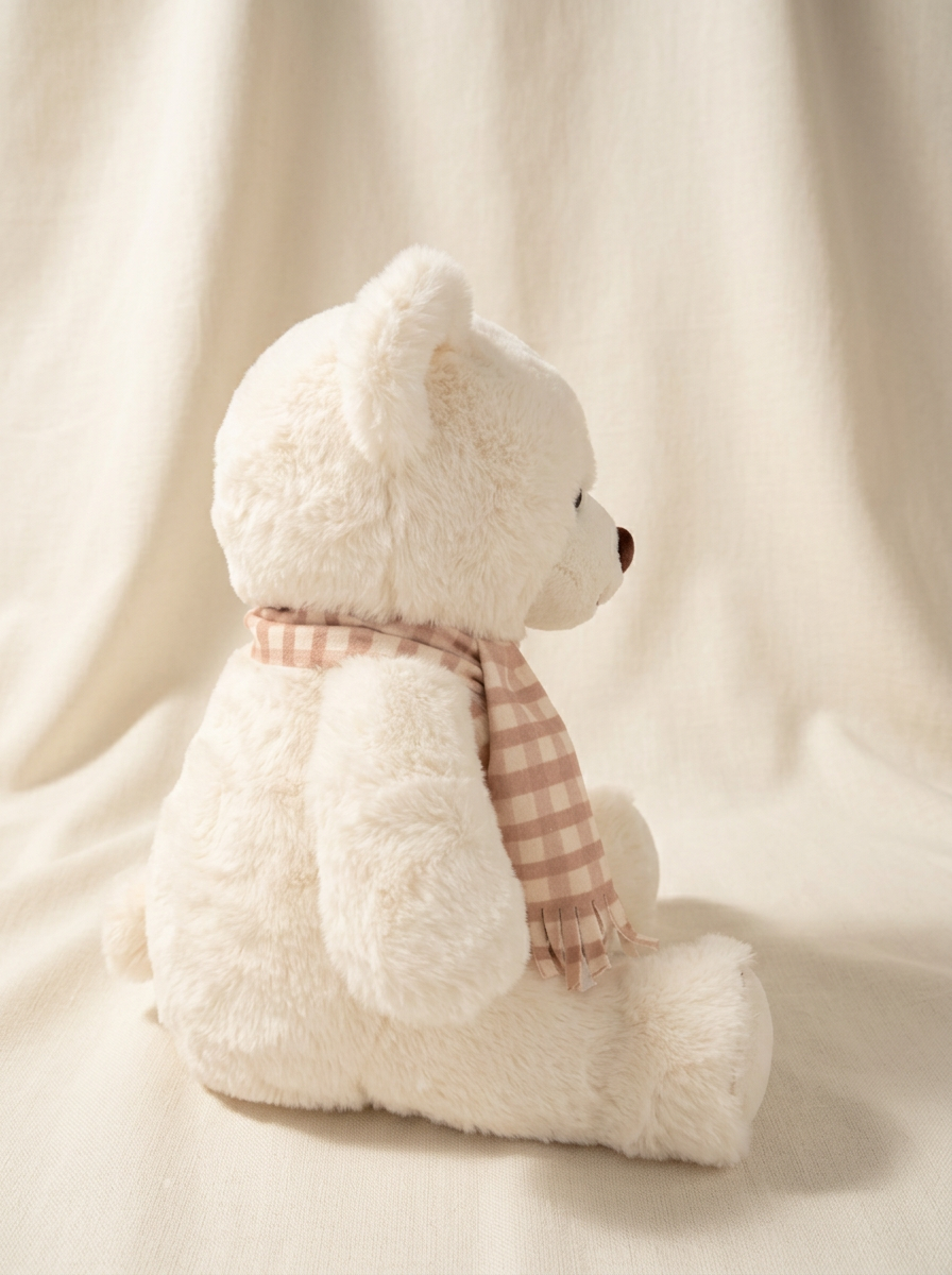Side view of a bear from Eternal Bears showing its soft cream fabric